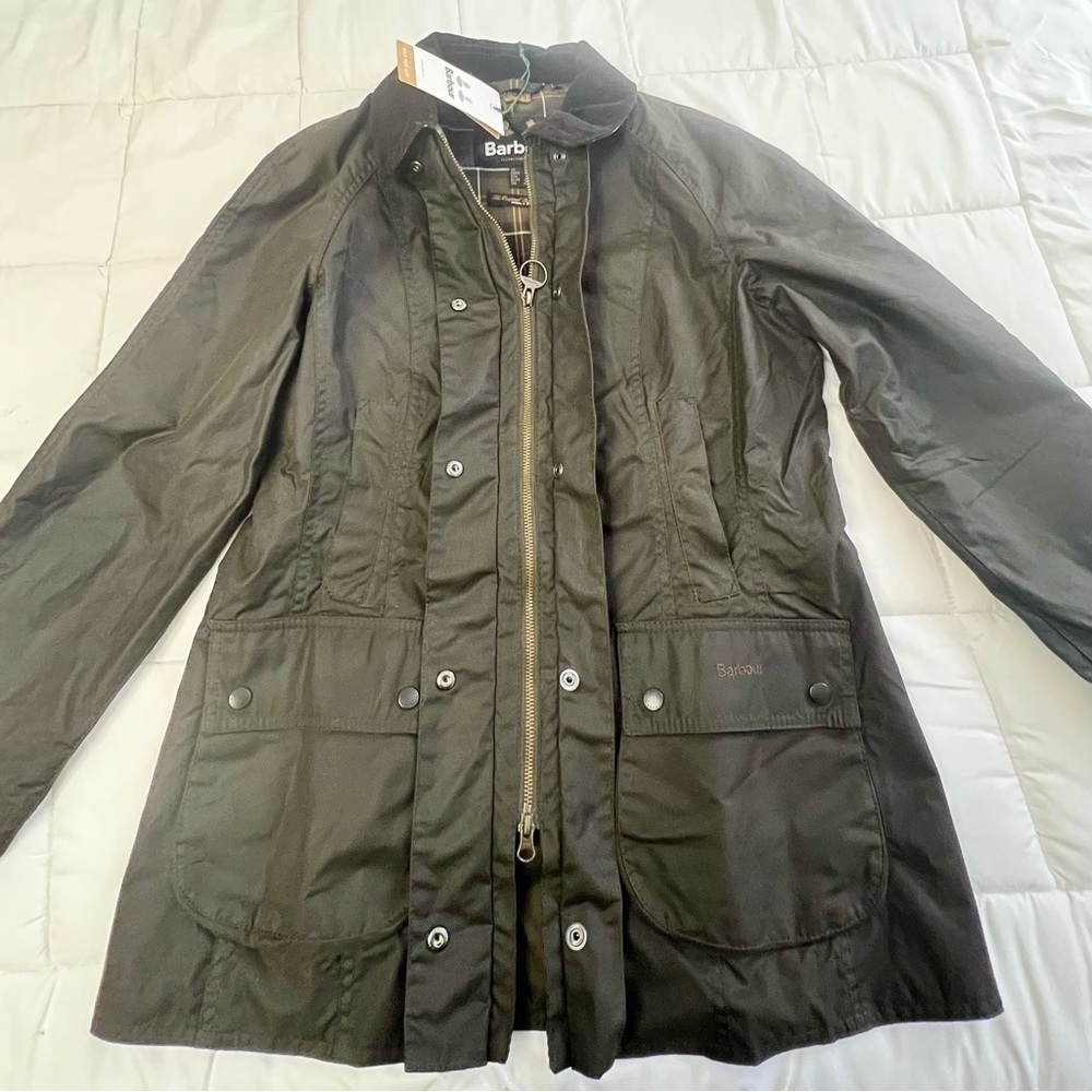 NWT Barbour olive waxed jacket beadnell size 8 women’s never worn